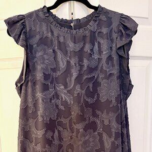 LOFT Steele Blue Dress with Ruffle Cap Sleeve